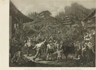 Steinstosserfest. am Rigi Cant. Schwyz = Fête du jet de pierres. au Rigi Cant. de Schwyz (approx. 1835)