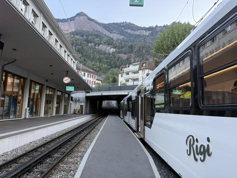 Rigi Railways cogwheel train at Vitznau station, 2026, 2026-09-30