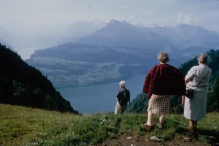 View from Rigi Hochflue towards Lake Lucerne and Schattenhalb (1970-1980)