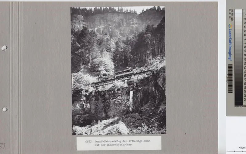 Arth- Rigi -Bahn, H 1/2, Dampf-Zahnrad-Zug auf der Dossenbachbrücke (s. d. (sine dato))