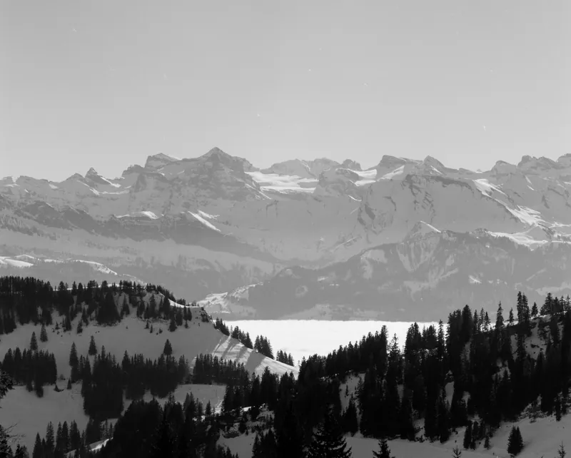 Rigi-Kulm (SZ), panorama Central Swiss Alps, view to south-southeast (SSE) (30.01.1991)