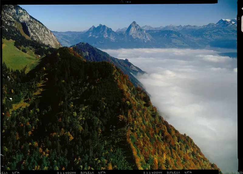 Landscape, Rigi-Hochfluh, Mythen with sea of fog (6/1982)