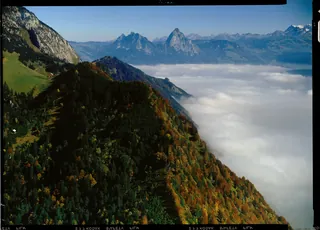 Landscape, Rigi-Hochfluh, Mythen with sea of fog (6/1982)