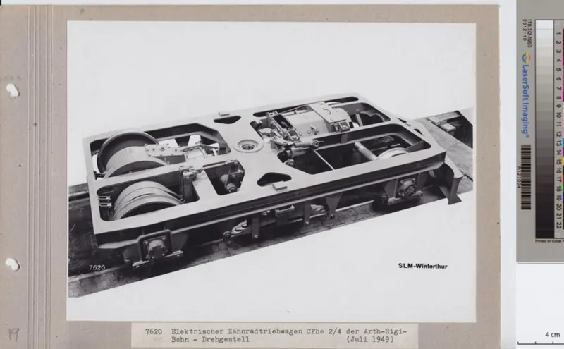 Elektrischer Zahnradtriebwagen CFhe 2/4 der Arth- Rigi -Bahn, Drehgestell (ca. 1949)