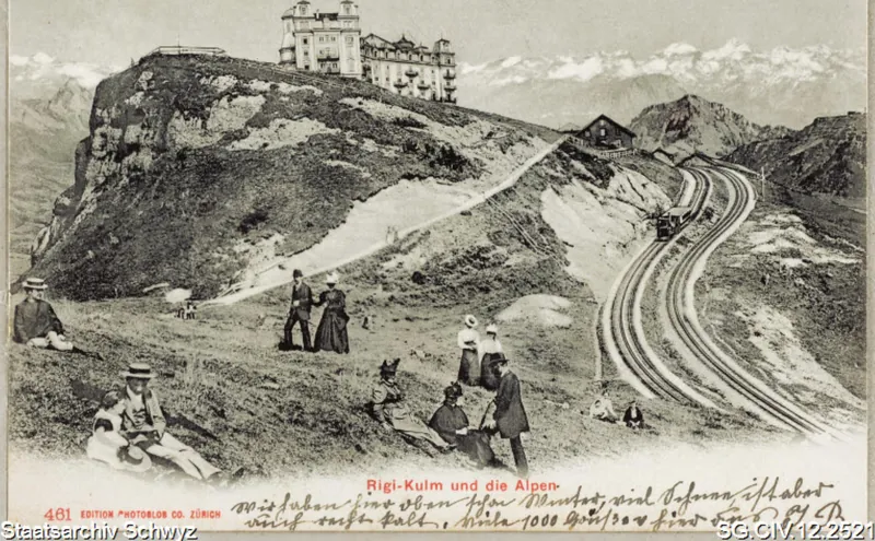 Rigi-Kulm: Ein steiler Weg und parallel die Bahngeleise die nach der Rigi-Kulm führen (1905)