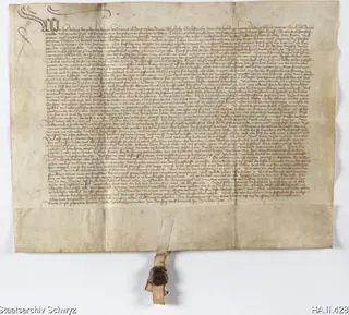 Die Neun des geschwornen Gerichts zu Schwyz sprechen der Kilchhöri Arth im Prozesse gegen Ammann und Kilchhöri zu Weggis die streitige Alp Bärenzingel auf dem Rigi zu (22.06.1439)