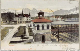Talstation der Arth-Rigi-Bahn und Bahnhof Goldau (1905)