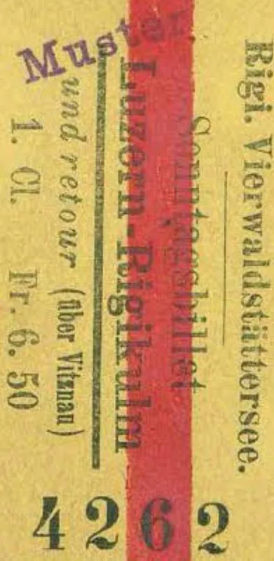 Rigi . Vierwaldstättersee, Sonntagsbillet, Luzern-Rigikulm und retour (über Vitznau), 1. Klasse (1890 - 1899)