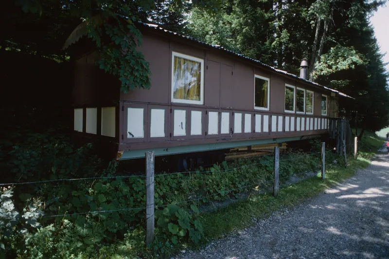 Rigi-Scheidegg Railway, on the former RSB route near Unterstetten, repurposed RSB wagon (8/1994)