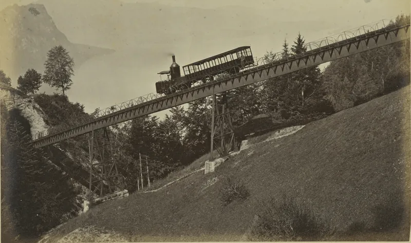 Chemin de fer du Righi [Rigi] = [Vitznau-Rigi railroad on Schnurtobel bridge between Mittlerschwanden and Grubisbalm stations]. (1876 - 1878)