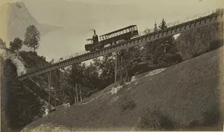 Chemin de fer du Righi [Rigi] = [Vitznau-Rigi railroad on Schnurtobel bridge between Mittlerschwanden and Grubisbalm stations]. (1876 - 1878)