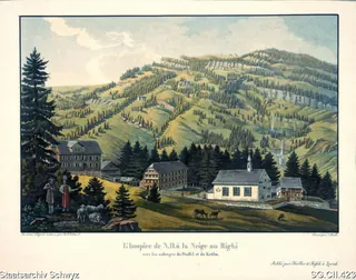 Kapelle Maria zum Schnee, Rigi-Klösterli, mit Blick auf die Rigi-Staffel und Rigi-Kulm (ca. 1830)