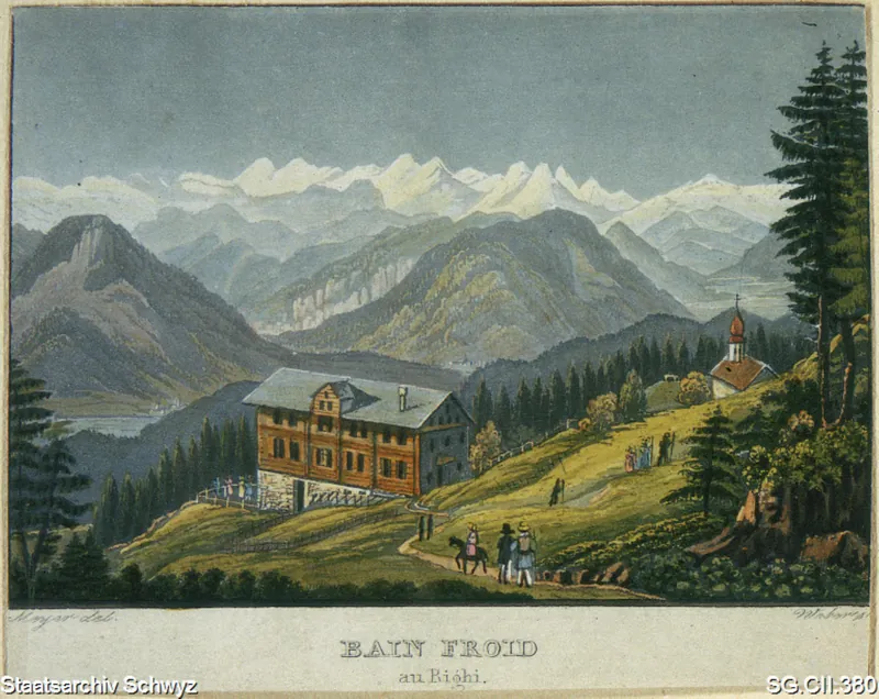 Gasthaus Rigi-Kaltbad und Kapelle St. Michael (ca. 1830)