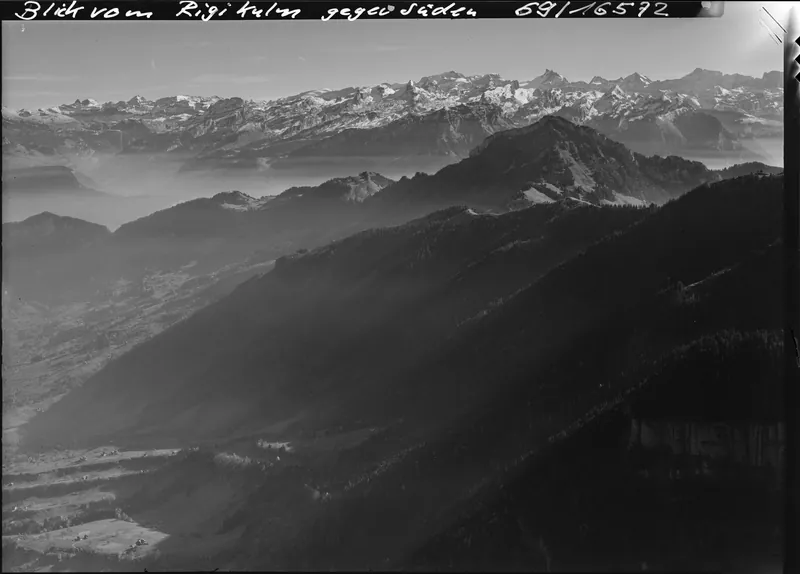View from Rigi Kulm towards south, with mountain panorama (27.10.1969)