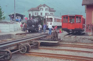 Canton SZ, Arth, Arth-Goldau - Rigi, 125 years ARB, old transfer table, wagon 1873, steam loco, trw., riderbf. (1995)