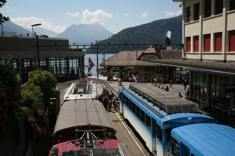 Vitznau, Bahnhofstrasse, former Vitznau-Rigi VRB cogwheel railroad, today Rigi Bahnen AG RB (07.08.2016)