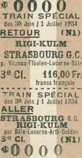 Train spécial, Strasbourg G.C.- Rigi -Kulm par Bâle-Lucerne-Arth-Goldau, Rigi -Kulm-Strasbourg G.C. p. Vitznau-Flüelen-Lucerne-Bâle, 3. Klasse (1934)