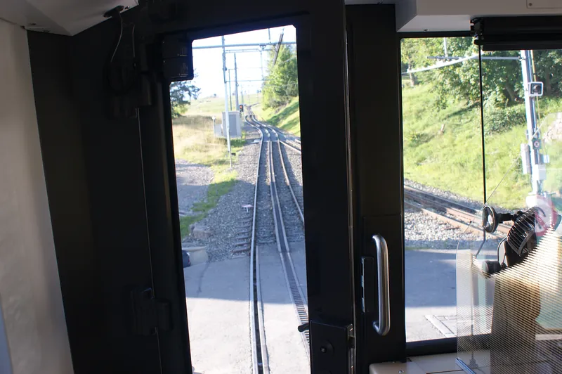 Rack railway Vitznau to Rigi (Kulm)-railway station Kaltbad-First-track view to Rigi Staffelhoehe-01ASD (2023-09-04)