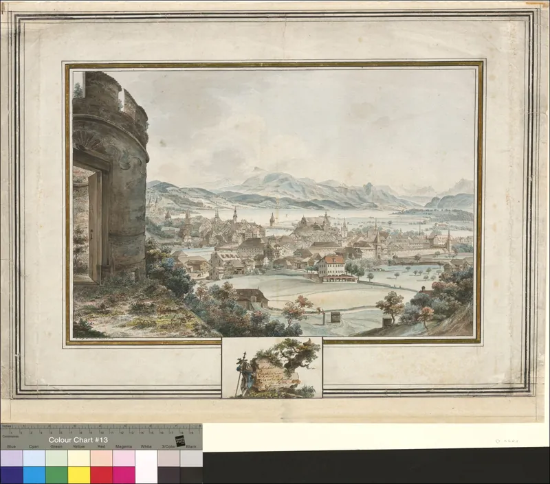 [Blick vom Gütschtürmchen auf die Stadt mit See und Rigi (1782)