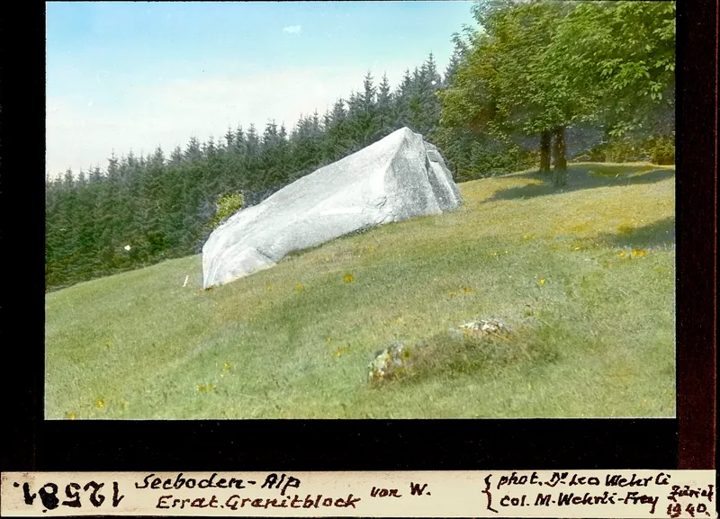 Seeboden-Alp, Errat. Granitblock von Westen (1940)