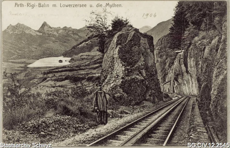 Arth-Rigi-Bahn: Bahngeleise in Richtung Goldau (1906)