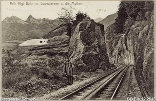 Arth-Rigi-Bahn: Bahngeleise in Richtung Goldau (1906)