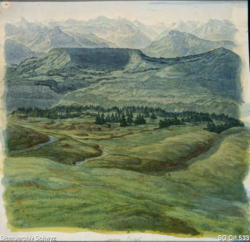 Blick von Rigi-Kulm neben Rigi-Scheidegg gegen die Urnerberge (1800 - 1850)