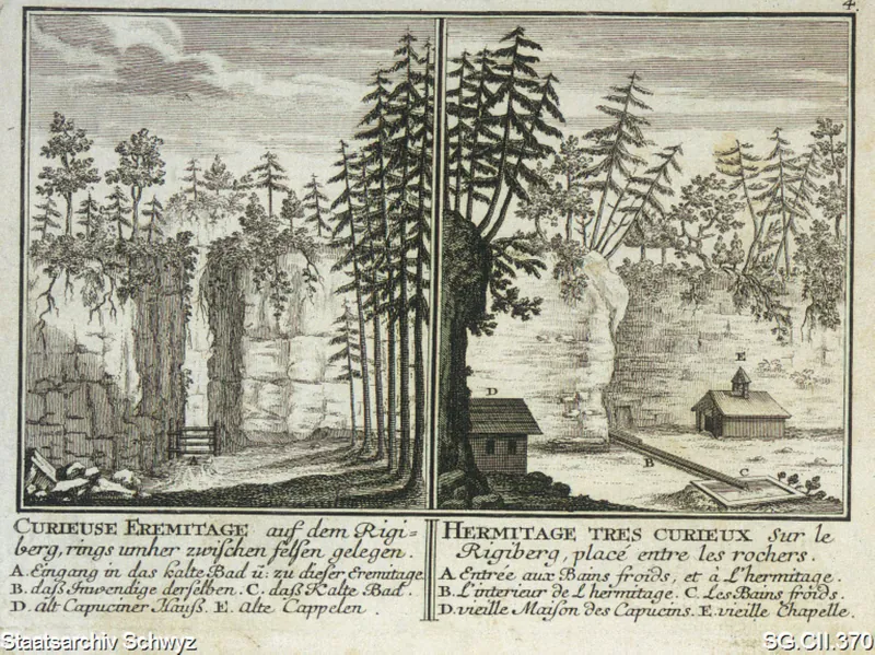 Eingang zum Felsentor, Kapelle und Einsiedelei, Rigi Kaltbad (ca. 1750)