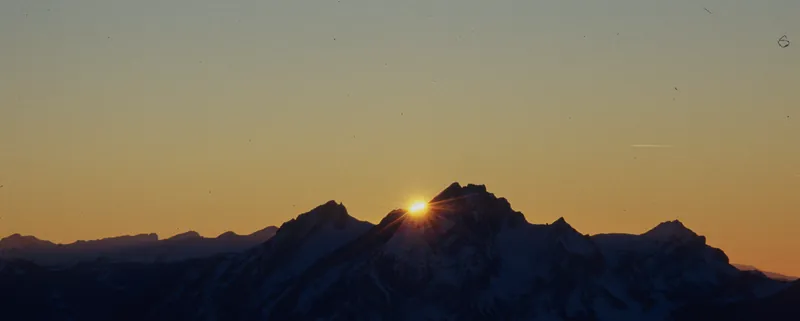 Rigi-Kulm, sunset on Mount Pilatus, view to west-southwest (WSW) (1991)