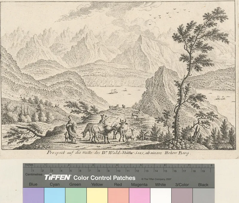 Prospect auf die Mitte des IV. Wald-Stätter Sees, ab einem hohen Berg (between 1740 and 1760)