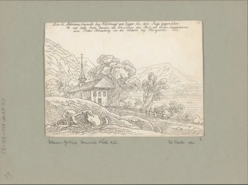 Die St. Adrians Capelle bey Walchwyl am Zuger See, dem Rigi gegenüber (1823)