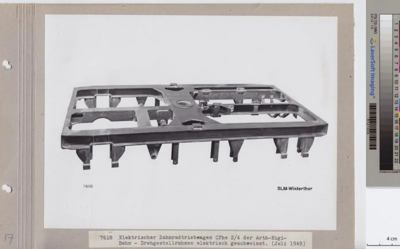 Elektrischer Zahnradtriebwagen CFhe 2/4 der Arth- Rigi -Bahn Drehgestellrahmen elektrisch geschweisst (ca. 1949)