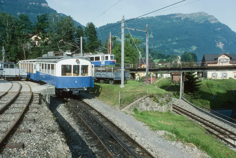Arth-Goldau, depot, Arth-Rigi-Bahn (ARB) cogwheel railcar BCFhe 2/4 6 (7/1985)
