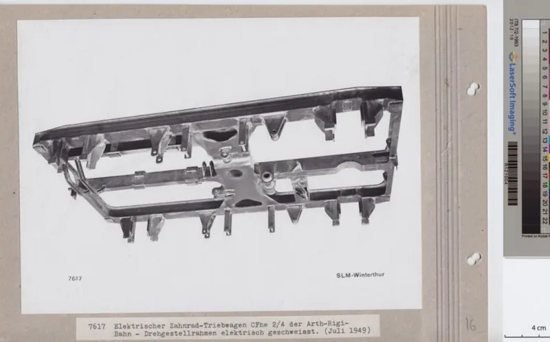 Elektrischer Zahnradtriebwagen CFhe 2/4 der Arth- Rigi -Bahn Drehgestellrahmen elektrisch geschweisst (ca. 1949)