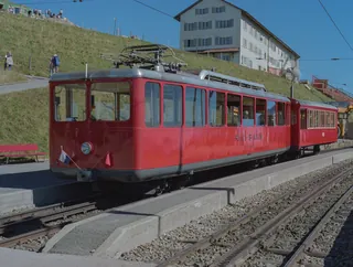 Canton SZ, Arth, Rigi Kulm, steam festival on September 30, 1996, motor and driving trailer Bdeh 4/4 15, steam locomotive No. 7 (1st steam locomotive of the SLM) VRB He 2/2 18, VRB Bdeh 4/4 22 with Bt 32 (30.09.1996)