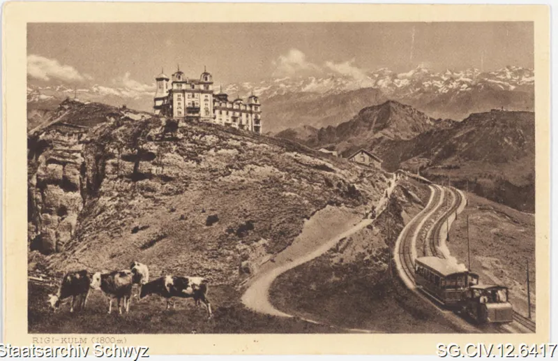 Rigi-Kulm mit Hotel und alte Arth-Rigi-Bahn (vor ca. 1929)