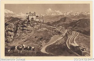 Rigi-Kulm mit Hotel und alte Arth-Rigi-Bahn (vor ca. 1929)