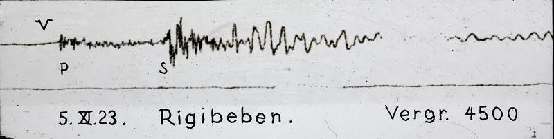 Seismogram of an earthquake felt in Switzerland, November 5, 1923, at 3:35 a.m., "Rigi Earthquake" (05.11.1923)