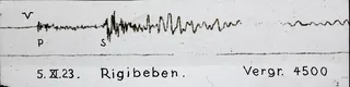 Seismogram of an earthquake felt in Switzerland, November 5, 1923, at 3:35 a.m., "Rigi Earthquake" (05.11.1923)