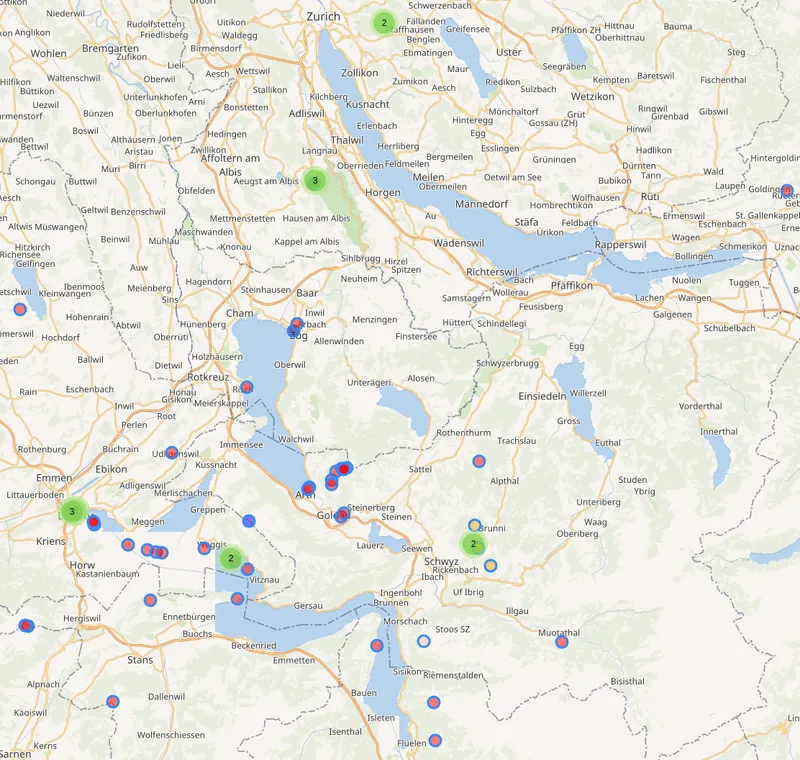 Views of Rigi by location, map of geocoded photo location, 2022 (2022-12)