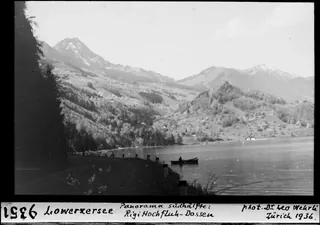 Lowerzersee, Panorama south half, Rigi Hochfluh-Dossen [Dosse] (1936)