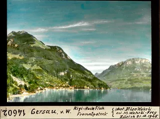 Gersau, from west, Rigi Hochfluh [Hoflue], Fronalpstock (21.09.1945)