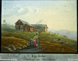 Gasthaus auf Rigi-Kulm mit Aussichtsturm (1830 - 1840)