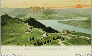 Rigi: Sonnenuntergang von Rigi-Kulm aus, mit Vierwaldstättersee und Pilatus (vor 1912)