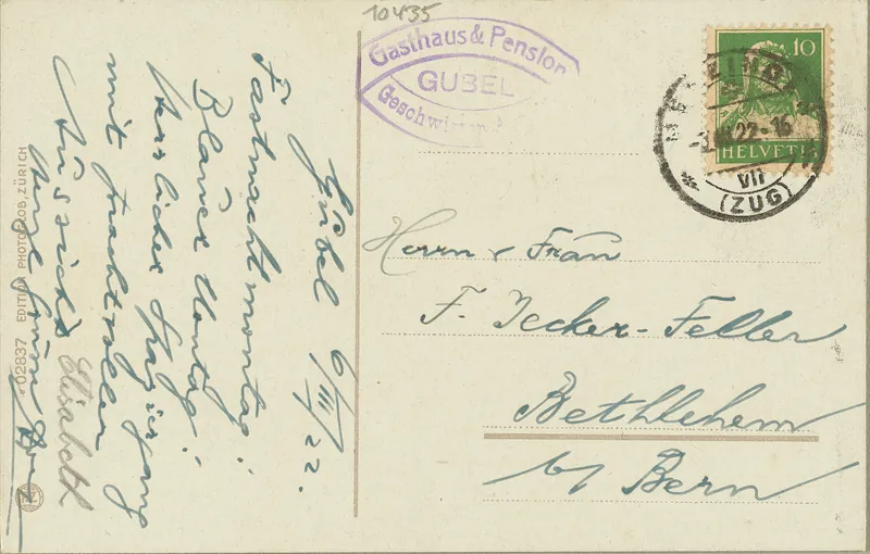 Gubel b. Menzingen, Restaurant and Pension, Rigi 1800 m (vor 06.03.1922)