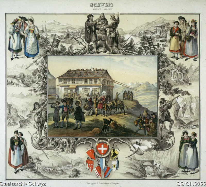 Rigi Kulm mit 8 umgebenden Ansichten (ca. 1830 - 1840)