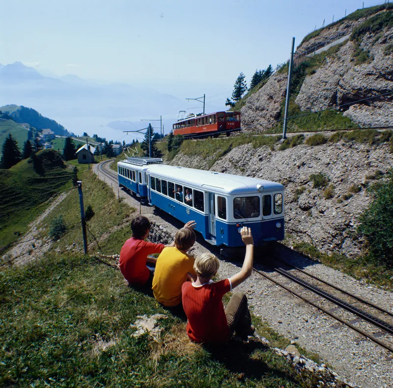 Between the Rigi Staffel and Rigi Kulm stations, Arth-Rigi Railway (08/1971)