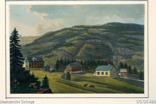 Kapelle Maria zum Schnee, Rigi-Klösterli, mit Blick auf die Rigi-Staffel und Rigi-Kulm (ca. 1830 - 1840)
