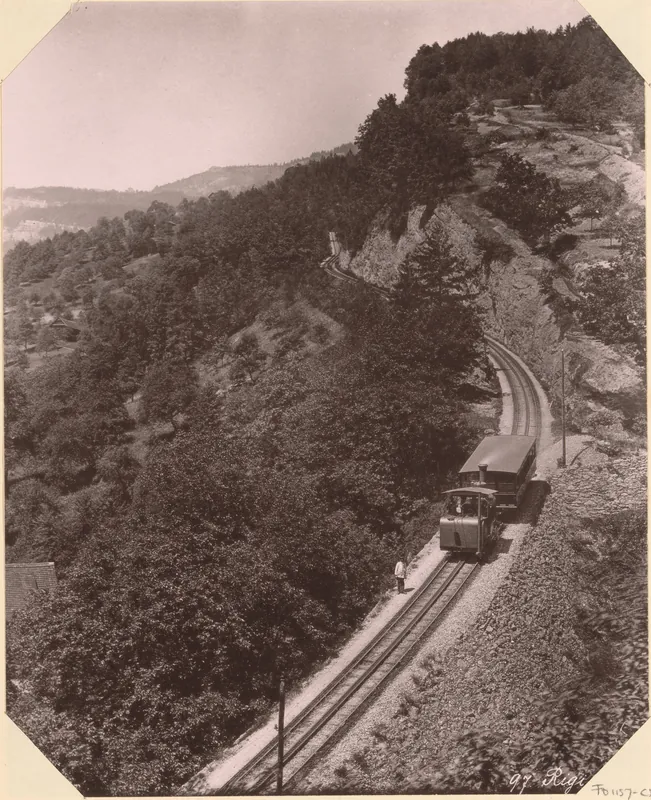 Gezicht op de Rigi Bahnen spoorweg in de bergen, RP-F-F01157-CX (ca. 1885 - in of voor 4-mei-1892)
