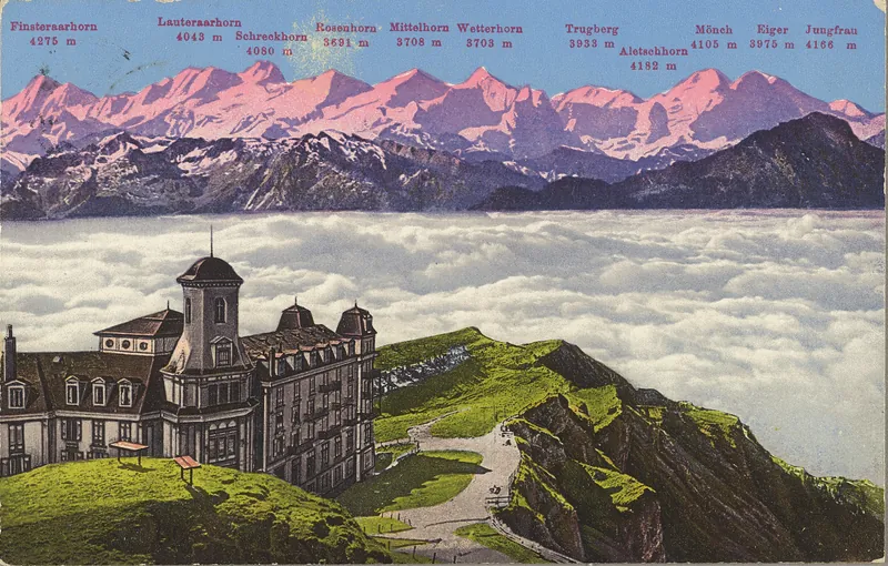 Rigi-Kulm, 1800 m, sea of fog and the Bernese High Alps (vor 08.07.1918)